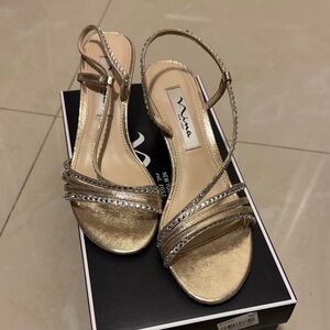 Nina Gold Strappy Heels with Sparkle